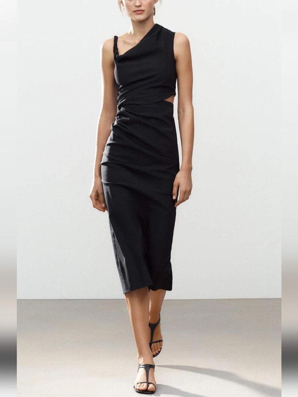 Zara women’s Black Asymmetric Cutout Midi Dress size M new with tags